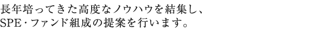 長年培ってきた高度なノウハウを結集し、SPE・ファンド組成の提案を行います。