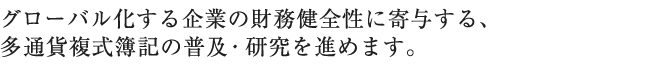 グローバル化する企業の財務健全性に寄与する、多通貨複式簿記の普及・研究を進めます。